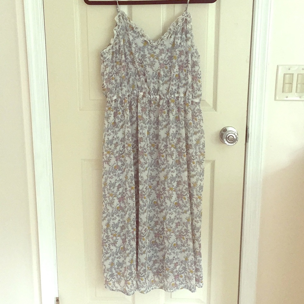 Cream and blue wildflower midi dress